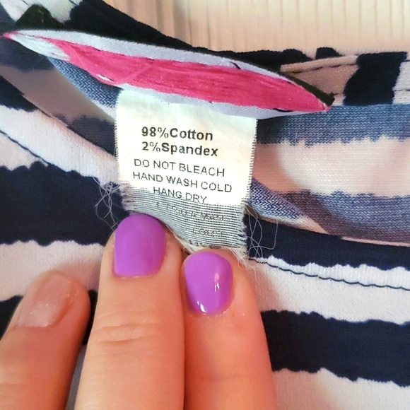 Body C women's Summer Dress, Nautical stripestop, blue skirt> eyelet back button - Picture 5 of 11